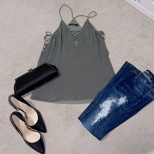 Doe & Rae Olive Green Plunged Tank